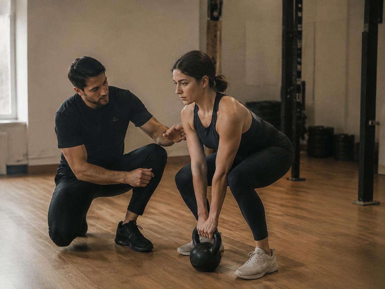 Coach adjusting a client's deadlift form